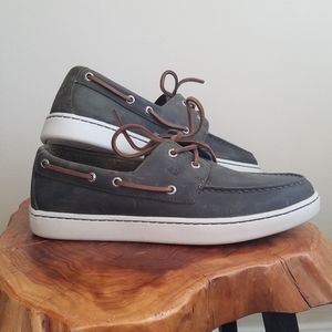 Dark green leather sperry loafers